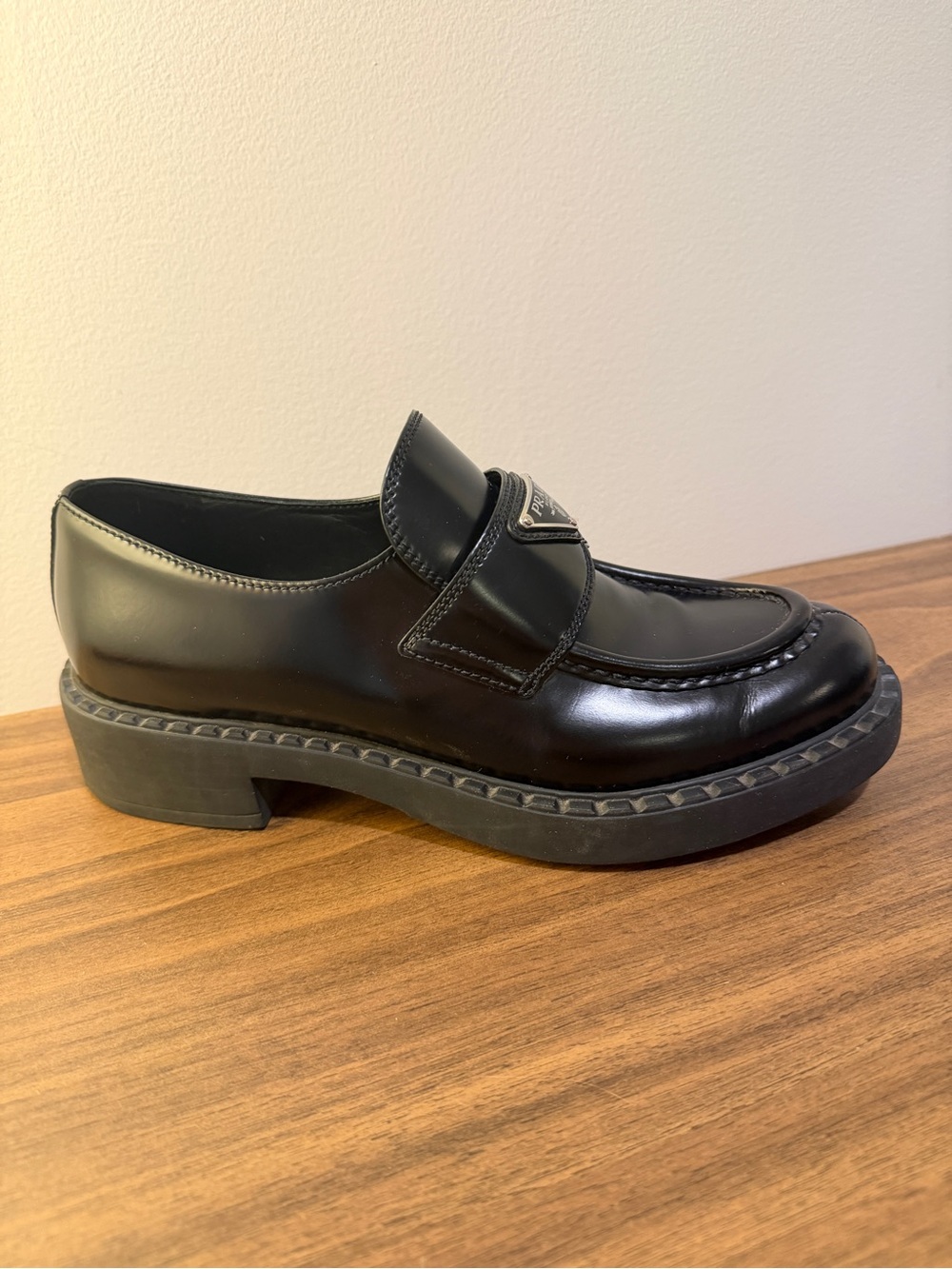 Prada Leather Triangle Logo Black Loafers - Picture 11 of 15